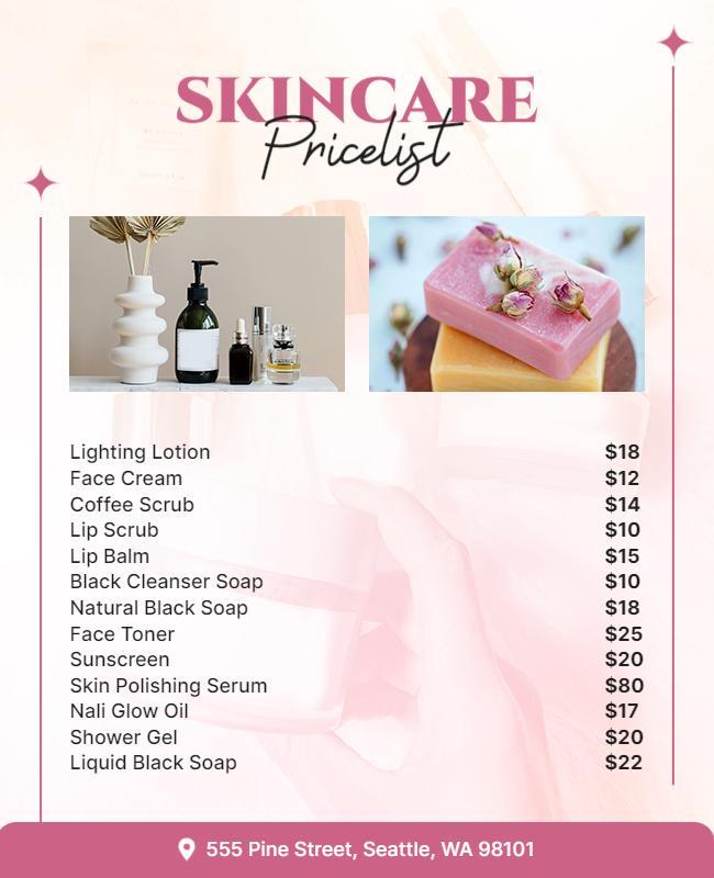 Skincare Products Price List Flyer Template