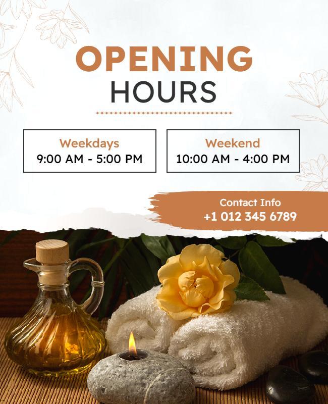 Spa Opening Hours Announcement Flyer Template