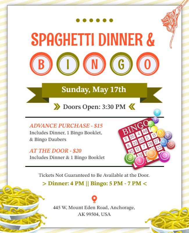 Spaghetti Dinner and Bingo Night Flyer Template