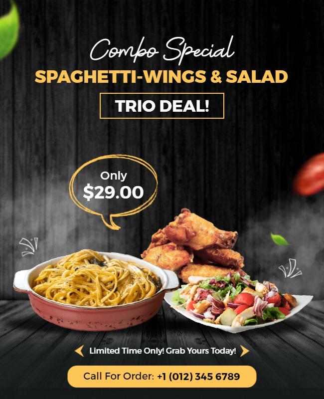 Spaghetti Wings and Salad Trio Deal Flyer Template