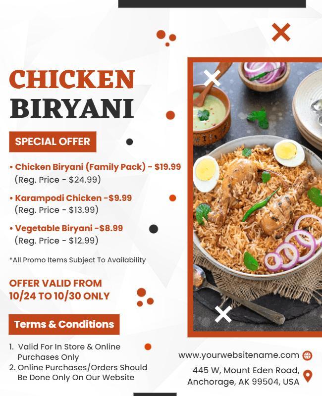 Special Chicken Biryani Restaurant Promotion Flyer Template