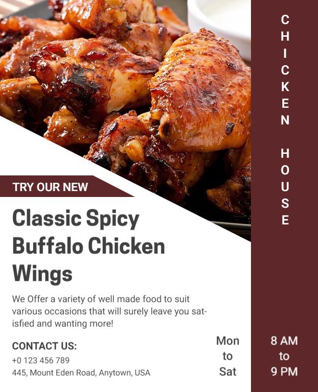 Spicy Buffalo Chicken Wings Restaurant Flyer Template