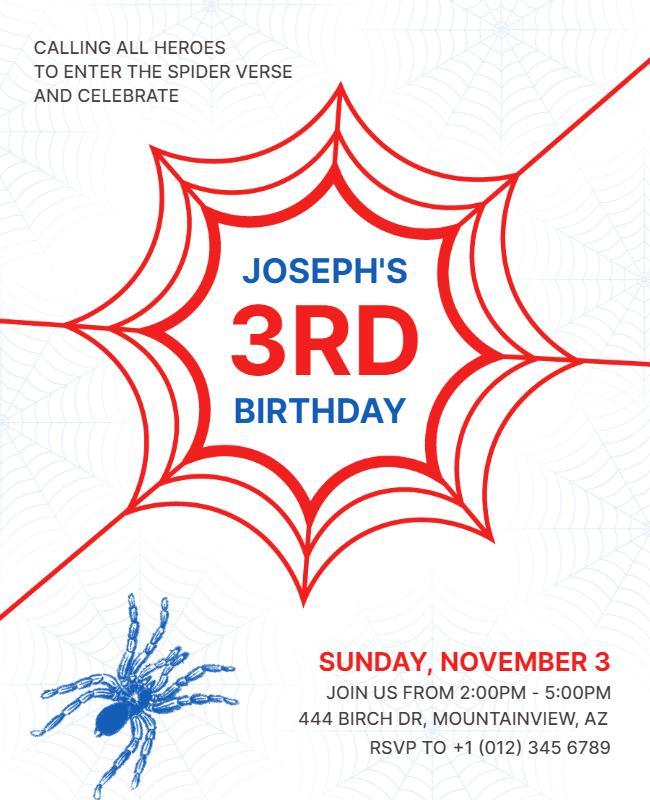 Spider Themed Birthday Party Flyer Template