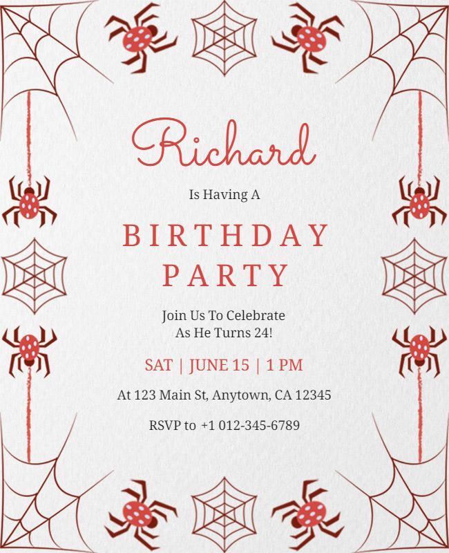 Spider Themed Birthday Party Flyer Template