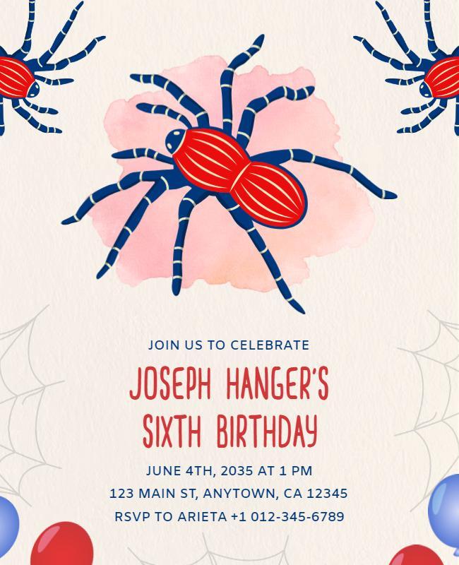 Spider Themed Kids Birthday Party Flyer Template