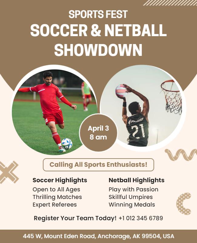 Sports Fest Soccer and Netball Showdown Flyer Template