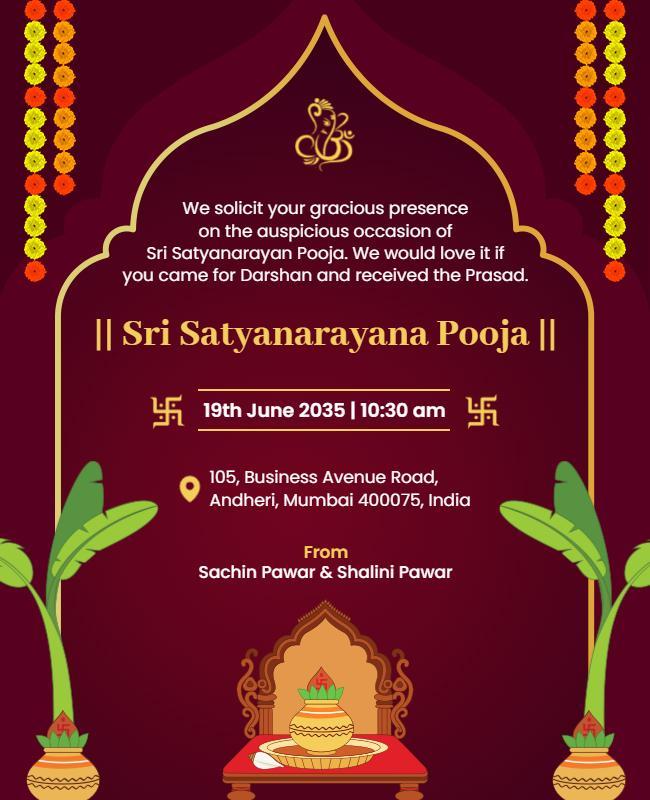 Sri Satyanarayan Pooja Invitation Flyer Template