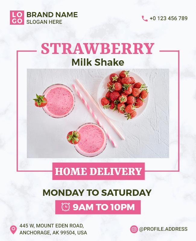 Strawberry Milkshake Home Delivery Flyer Template