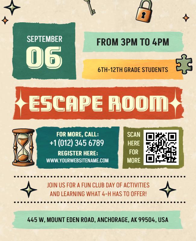 Student Escape Room Activity Flyer Template