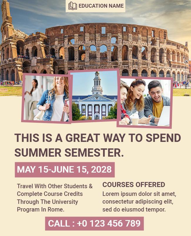 Study Abroad Summer Program in Rome Flyer Template