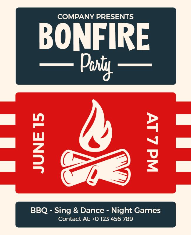 Summer Bonfire Party Celebration Flyer Template