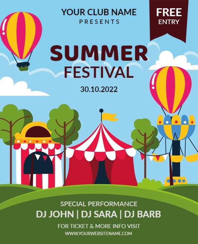 Summer Festival with Hot Air Balloons Flyer Template