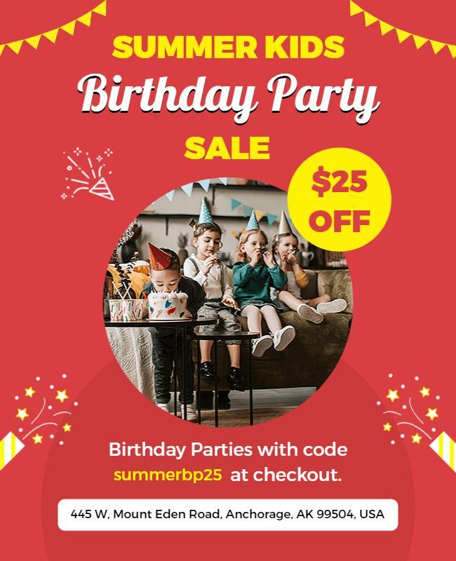 Summer Kids Birthday Party Sale Flyer Template