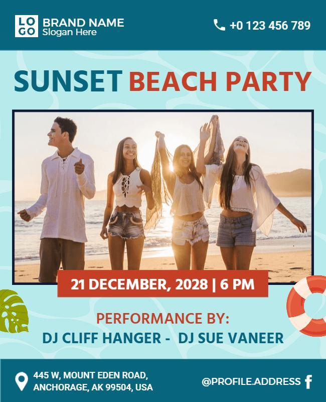 Sunset Beach Party Celebration Flyer Template