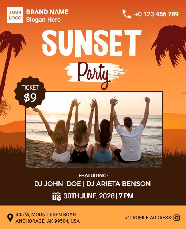 Sunset Beach Party Celebration Flyer Template