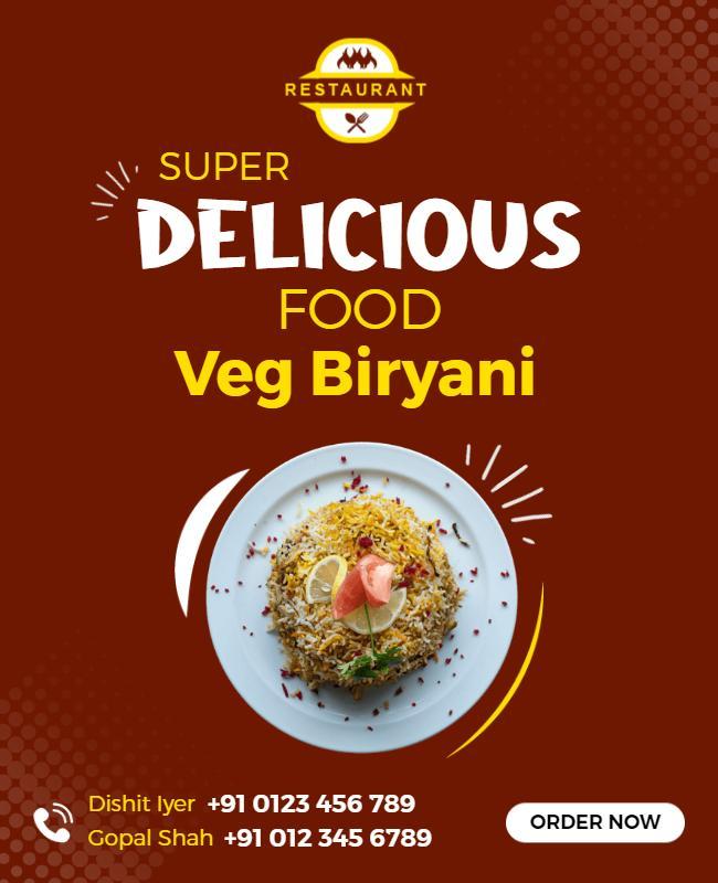 Super Delicious Veg Biryani Restaurant Flyer Template