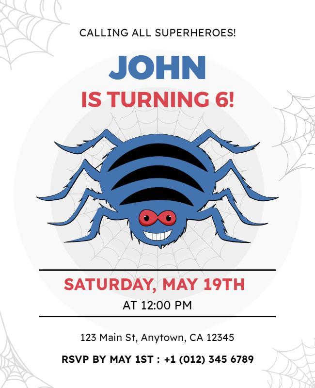 Superhero Spider Themed Birthday Party Flyer Template