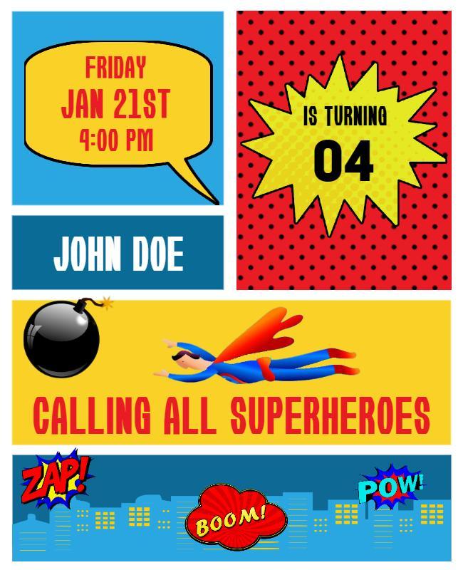 Superhero Themed Birthday Party Flyer Template