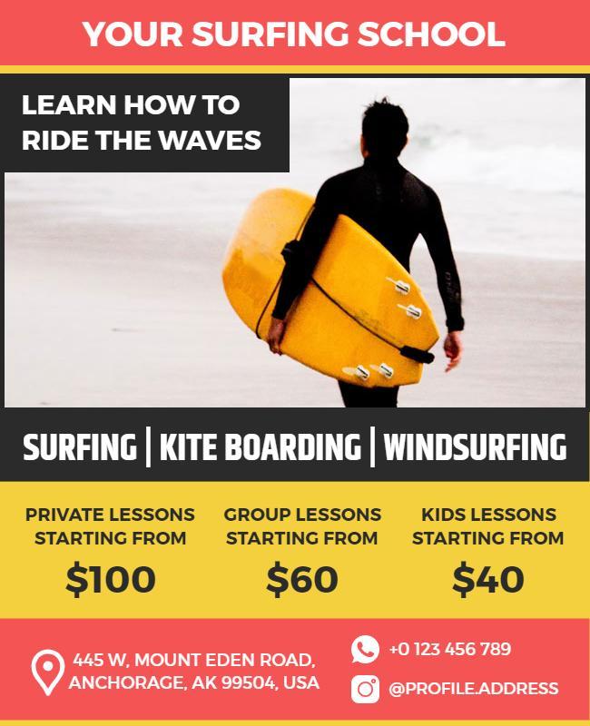 Surfing and Kiteboarding Lessons Flyer Template