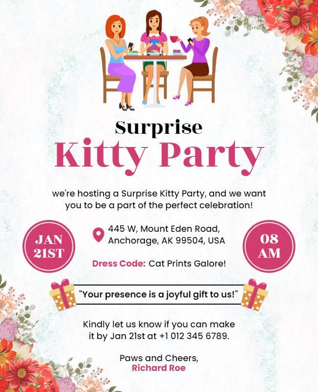 Surprise Kitty Party Invitation Flyer Template