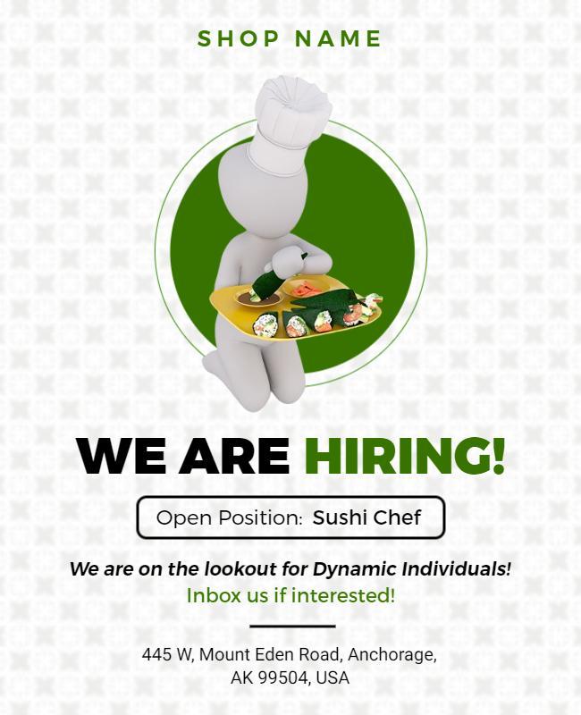 Sushi Chef Hiring Job Opportunity Flyer Template