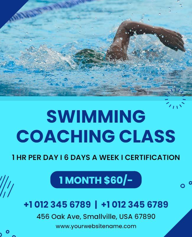 Swimming Coaching Certification Class Flyer Template