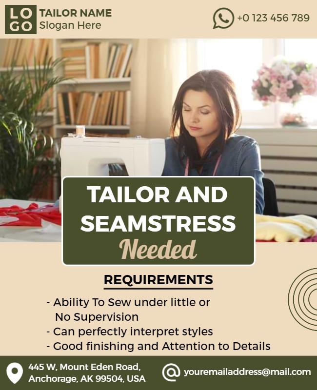 Tailor and Seamstress Job Vacancy Flyer Template