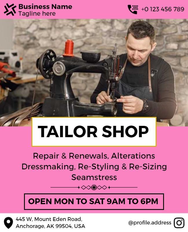 Tailor Shop Services and Hours Flyer Template