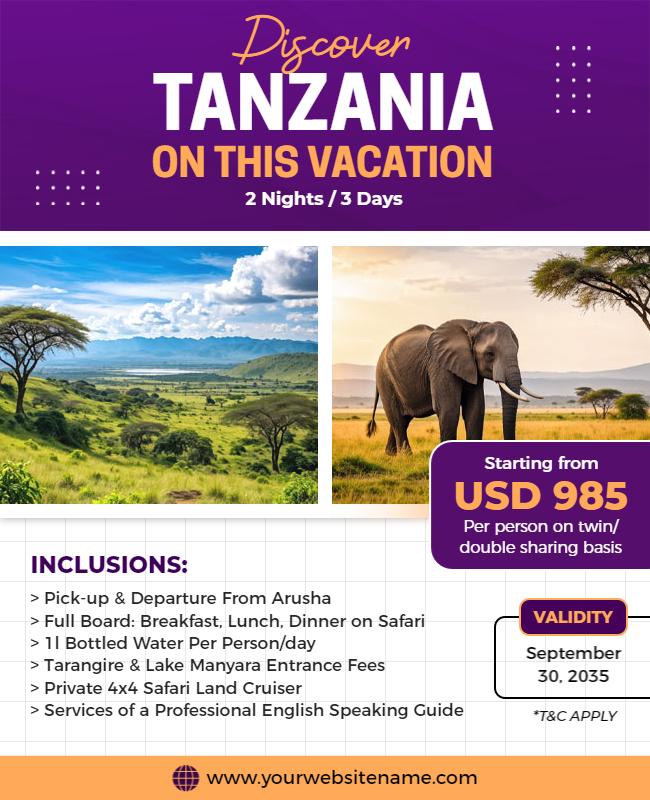 Tanzania Safari Vacation Promotion Flyer Template