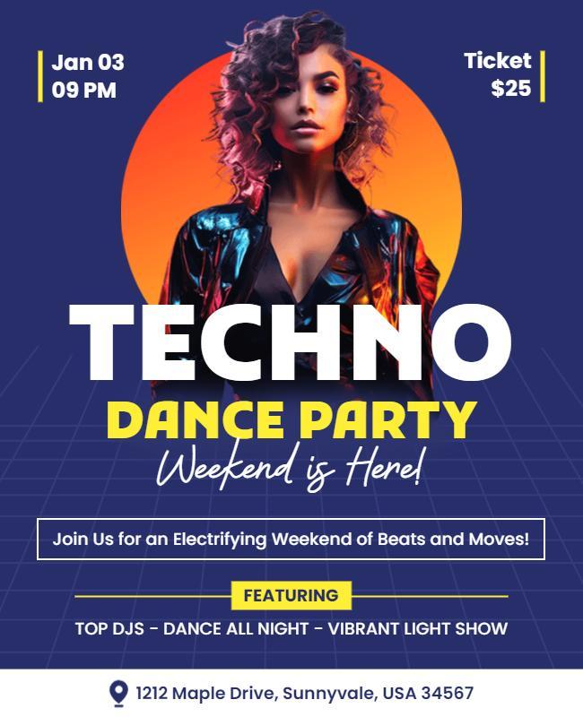 Techno Dance Party Event Flyer Template