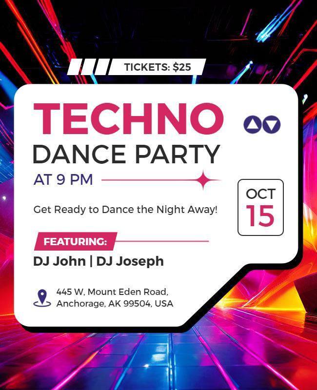 Techno Dance Party Night Event Flyer Template