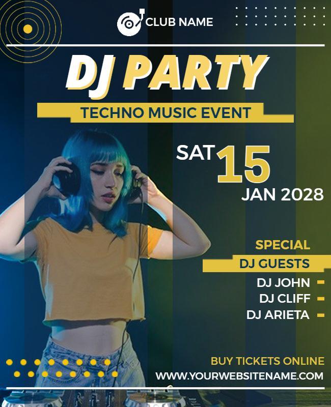 Techno Music Dj Party Event Flyer Template