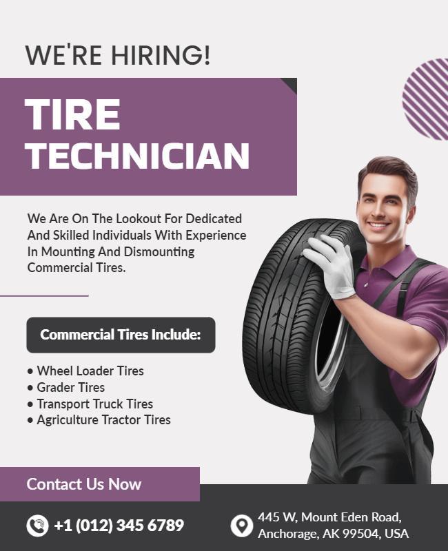 Tire Technician Hiring Announcement Flyer Template