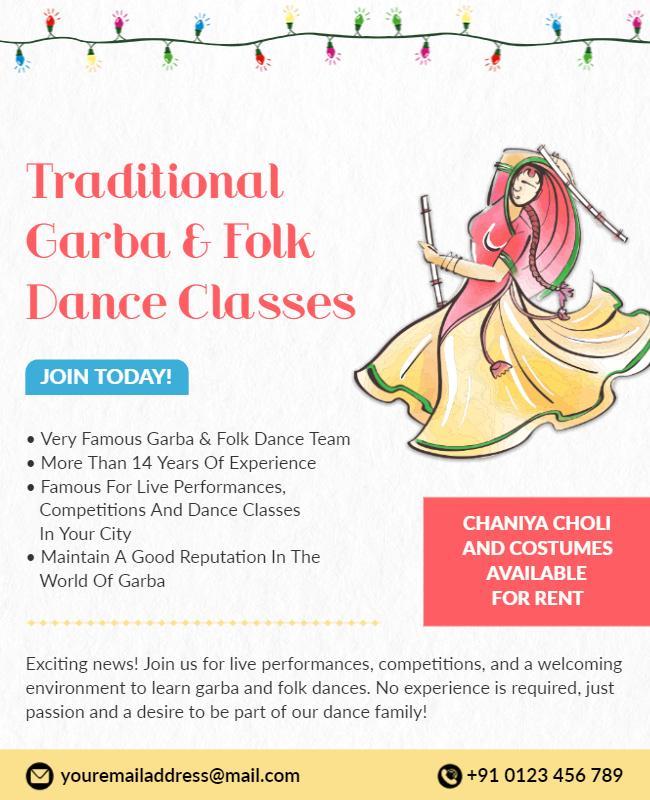 Traditional Garba and Folk Dance Classes Flyer Template