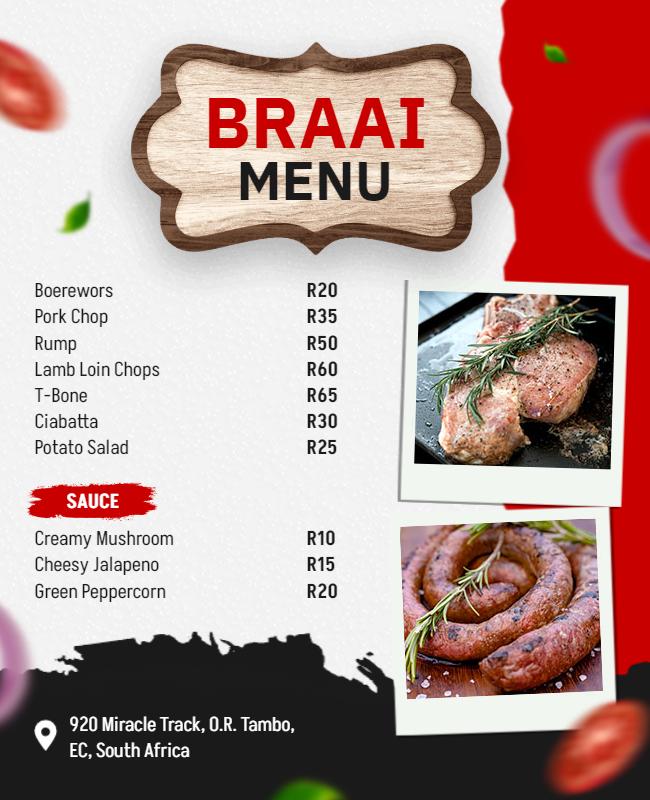 Traditional South African Braai Menu Flyer Template