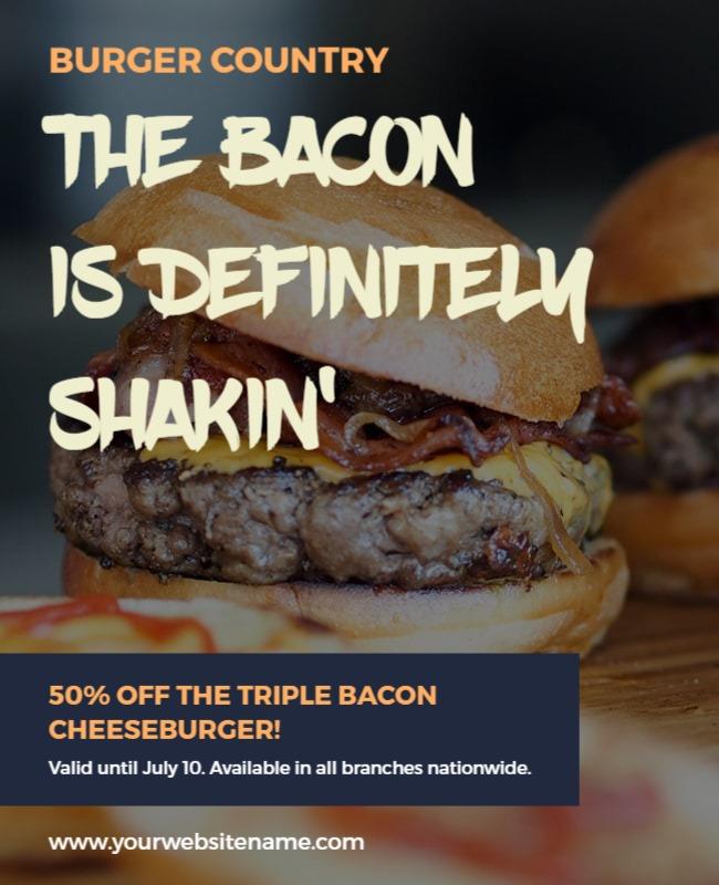 Triple Bacon Cheeseburger Discount Promotion Flyer Template