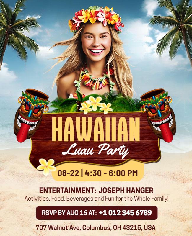 Tropical Hawaiian Luau Party Flyer Template