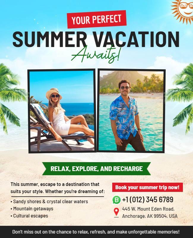 Tropical Summer Vacation Promotion Flyer Template