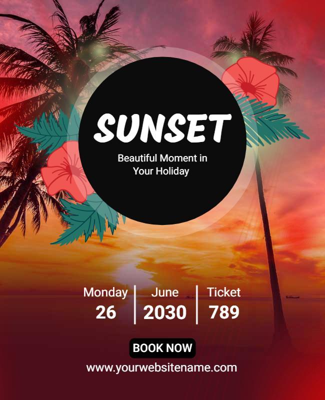 Tropical Sunset Holiday Invitation Flyer Template