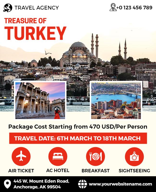 Turkey Travel Package Promotional Flyer Template