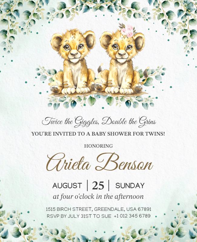 Twins Baby Shower Celebration Flyer Template