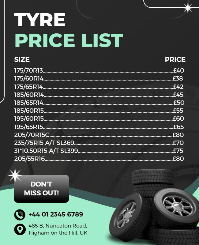 Tyre Price List Promotional Flyer Template