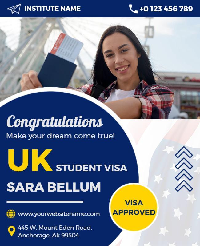 Uk Student Visa Approval Announcement Flyer Template