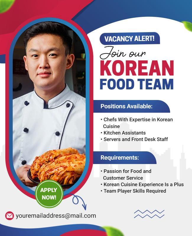 Vacancy Alert for Korean Food Team Flyer Template