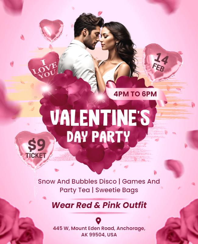 Valentines Day Party Celebration Flyer Template