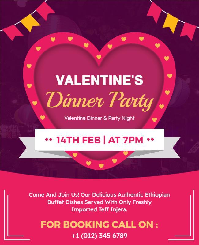 Valentines Dinner Party Night Flyer Template