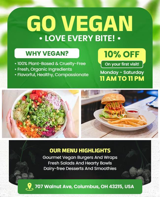 Vegan Restaurant Promotional Flyer Template