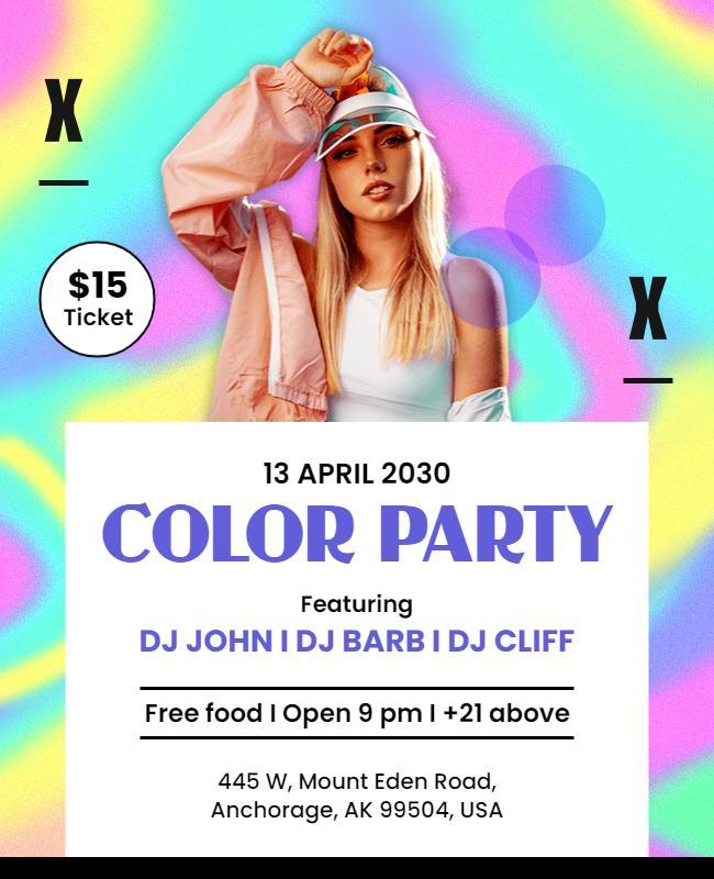 Vibrant Dj Hosted Color Party Flyer Template