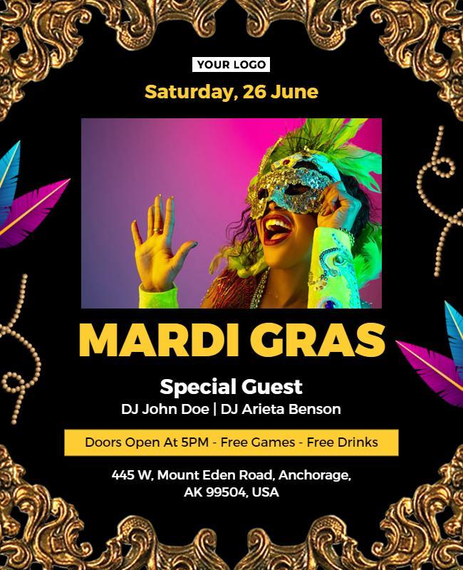 Vibrant Mardi Gras Celebration Flyer Template