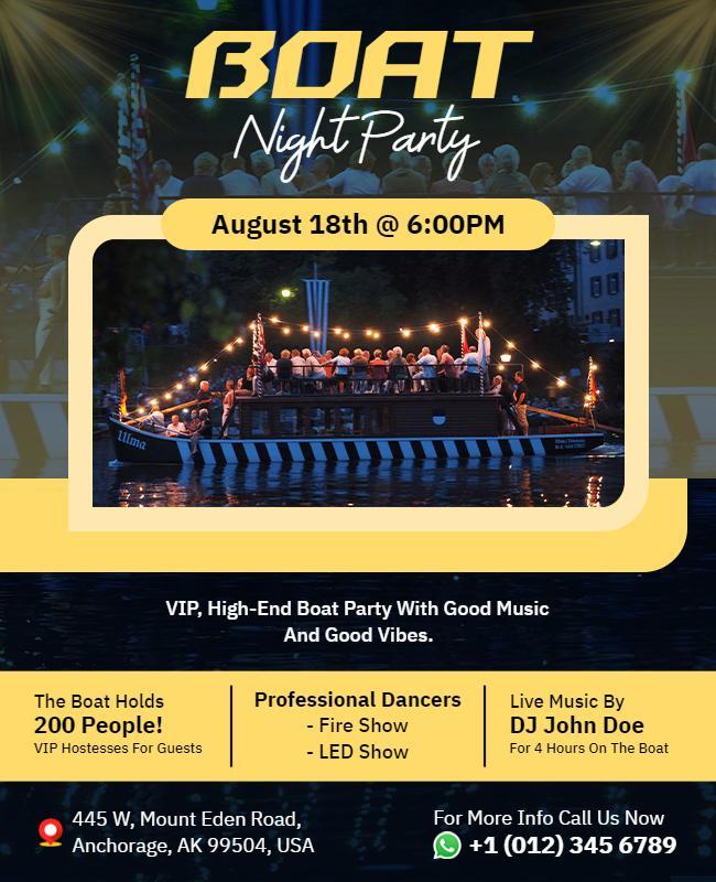 Vip Nighttime Boat Party Event Flyer Template